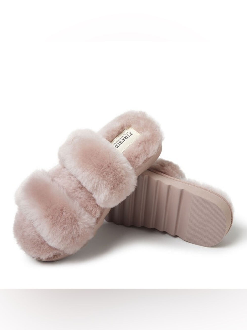 NWT Women’s Dearfoams Plush Double Strap Slide Sandals